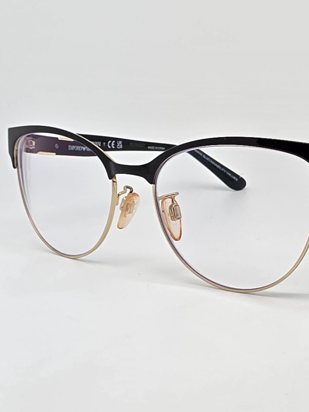Emporio Armani EA1130 3014 Gloss Black Pale Gold Cat Eye Eyeglasses Frame 54mm